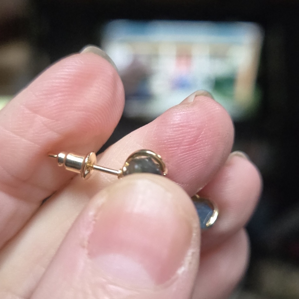 Labradorite Natural 4k Point Sterling & Gold Earrings - Picture 6 of 10